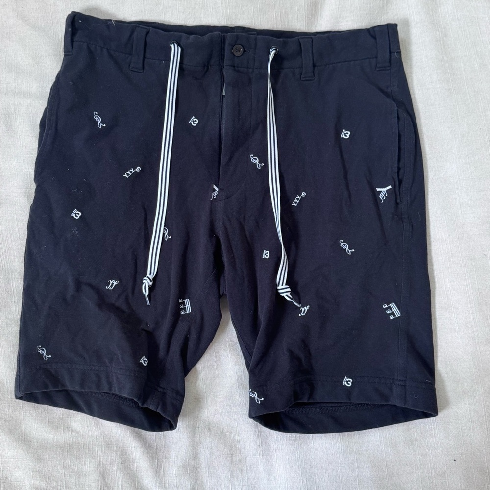 Y-3 Black cotton musical note patter shorts